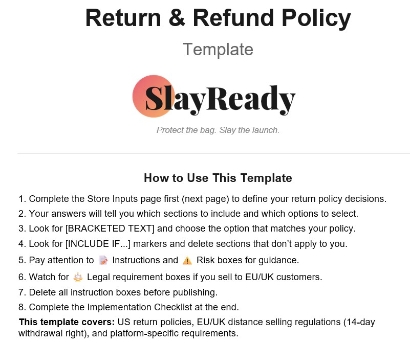 Return & Refund Policy Template