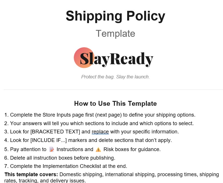 Shipping Policy Template
